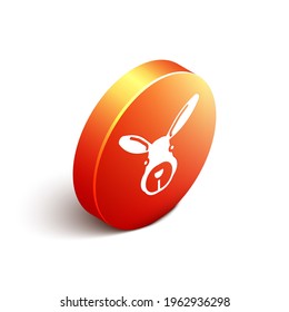 Isometric Rabbit head icon isolated on white background. Orange circle button. Vector