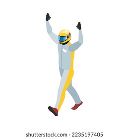 Isometric racing sport composition with isolated human character on blank background vector illustration