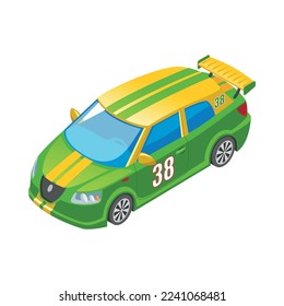 Isometric racing sport composition with isolated icons on blank background vector illustration