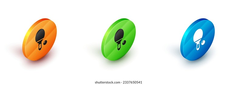 Isometric Racket for playing table tennis icon isolated on white background. Circle button. Vector