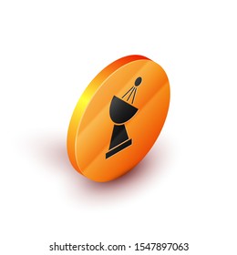 Isometric Radar icon isolated on white background. Search system. Satellite sign. Orange circle button. Vector Illustration