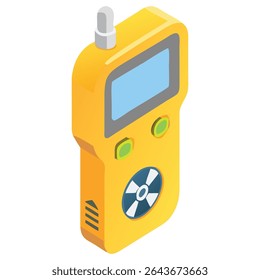 Isometric radiation detector device measuring radioactivity levels for safety and protection use case