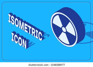 Isometric Radioactive icon isolated on blue background. Radioactive toxic symbol. Radiation Hazard sign.  Vector Illustration
