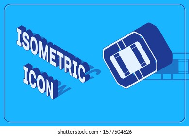 Isometric Rafting boat icon isolated on blue background. Inflatable boat. Water sports, extreme sports, holiday, vacation, team building.  Vector Illustration