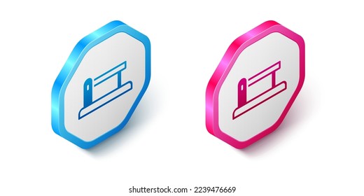 Isometric Railway barrier icon isolated on white background. Hexagon button. Vector