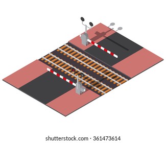 Isometric railway barriers. 3d building icon. City map elements