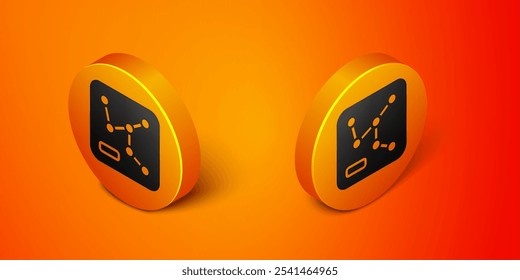 Icono isométrico del mapa del ferrocarril aislado sobre fondo naranja. Botón de círculo anaranjado. Vector