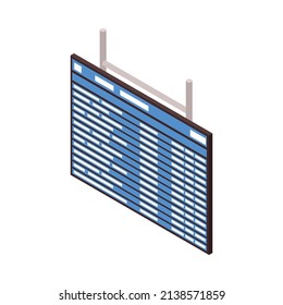 Isometric railway station train composition with isolated image of electronic board with arrivals and departures vector illustration