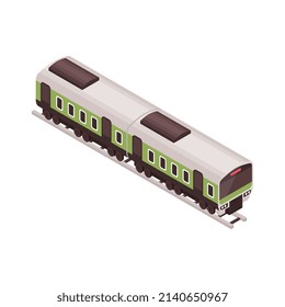 Isometric railway station train composition with isolated image of passenger compartment on blank background vector illustration