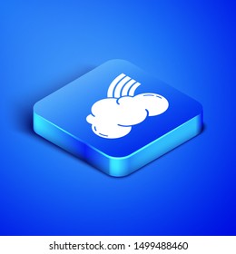 Isometric Rainbow with clouds icon isolated on blue background. Blue square button. Vector Illustration