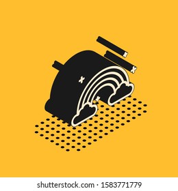 Isometric Rainbow with clouds icon isolated on yellow background.  Vector Illustration