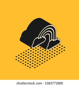 Isometric Rainbow with clouds icon isolated on yellow background.  Vector Illustration