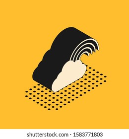 Isometric Rainbow with clouds icon isolated on yellow background.  Vector Illustration
