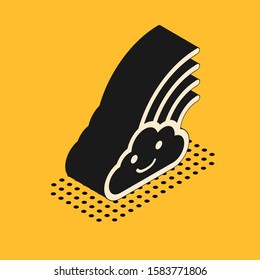 Isometric Rainbow with clouds icon isolated on yellow background.  Vector Illustration