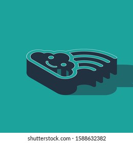 Isometric Rainbow with clouds icon isolated on green background.  Vector Illustration