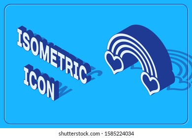 Isometric Rainbow with heart icon isolated on blue background.  Vector Illustration