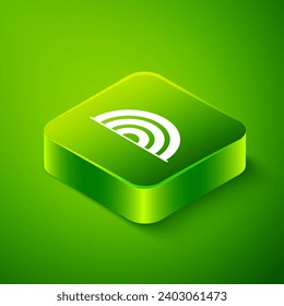 Isometric Rainbow icon isolated on green background. Happy Saint Patricks day. National Irish holiday. Green square button. Vector