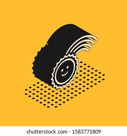 Isometric Rainbow with sun icon isolated on yellow background.  Vector Illustration