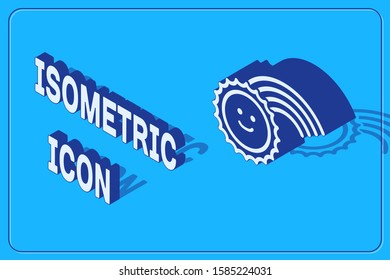 Isometric Rainbow with sun icon isolated on blue background.  Vector Illustration