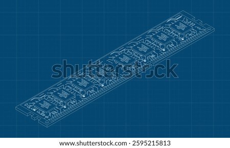 Isometric random access memory blueprint. RAM memory realistic 3d isometric. Computer hardware components. Vector illustration