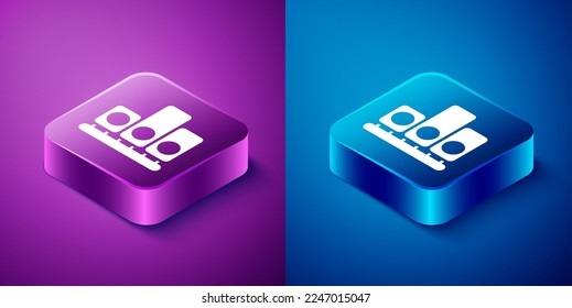 Isometrisches Ranking-Star-Symbol einzeln auf blauem und violettem Hintergrund. Sternbewertungssystem. Favorit, Bestes Rating, Award Symbol. Knopf Quadrat. Vektorgrafik