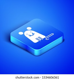 Isometric Rat icon isolated on blue background. Mouse sign. Blue square button. Vector Illustration