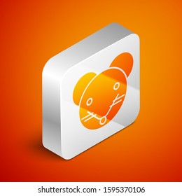 Isometric Rat zodiac sign icon isolated on orange background. Astrological horoscope collection. Silver square button. Vector Illustration