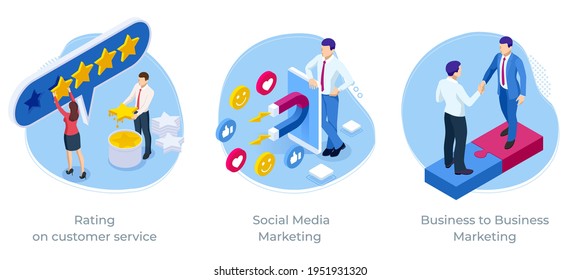 Isometric Rating on customer service, Social Media Marketing, Business to Business Marketing, Business satisfaction support