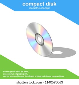 Isometric realistic compact CD or DVD disc vector illustration.