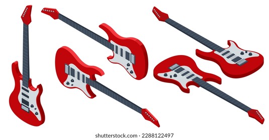 Isometric Realistic Electric Guitar. Acoustic and Electric Guitar Musical Instruments