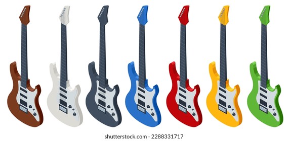Isometric Realistic Electric Guitar. Acoustic and Electric Guitar Musical Instruments