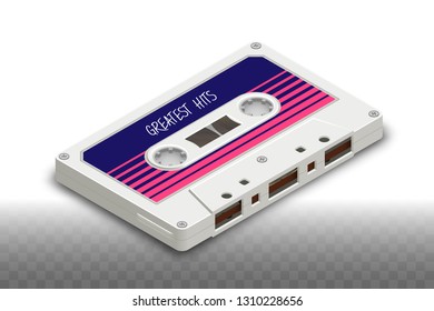 Isometric Realistic Isolated White Compact Cassette - 80s Retro