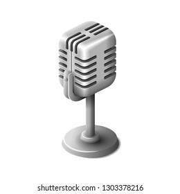 Isometric realistic silver retro microphone isolated