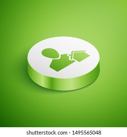 Isometric Realtor icon isolated on green background. Buying house. White circle button. Vector Illustration