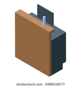 Isometric reception desk with computer for hotel employee working at office