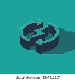 Isometric Recharging icon isolated on green background. Electric energy sign.  Vector Illustration