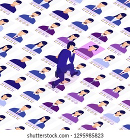 Isometric recruitment and hiring concept for web page, banner, presentation. Job interview, recruitment agency