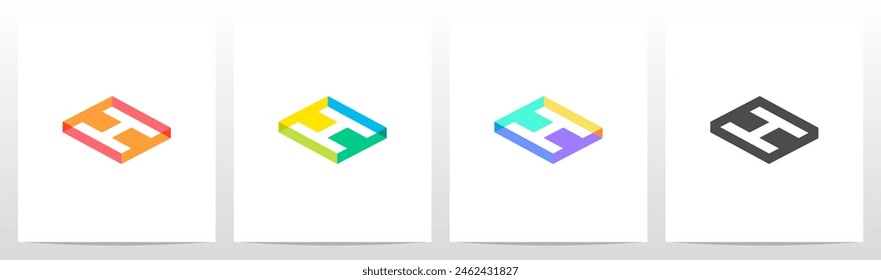 Isometric Rectangle Frame Hollow Initial Letter Logo Design H