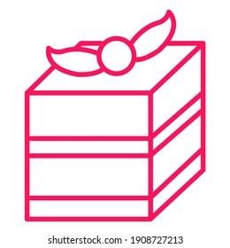 isometric rectangular cake slice vector icon pink colored and isolated on simple white background.