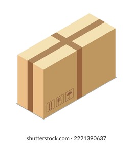 Isometric rectangular cardboard box for goods delivery 3d vector illustration