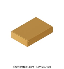 Isometric rectangular cardboard box on white background 3d vector illustration