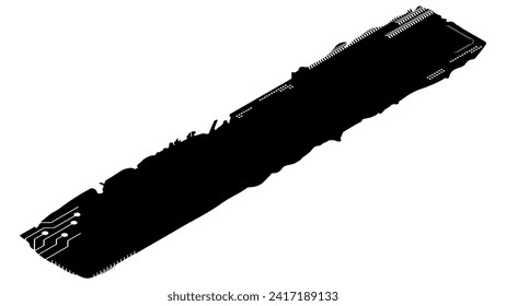 Isometric rectangular design element silhouette in tech style isolated on white. Long tech plate with copy space. Vector clipart.