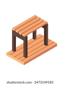 Isometric rectangular modern gazebo made from wood planks for public parks vector illustration isolated on white background