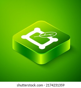Isometric Rectangular pillow icon isolated on green background. Cushion sign. Orthopedic pillow. Green square button. Vector
