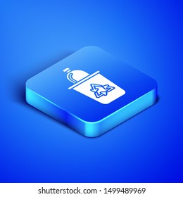 Isometric Recycle bin with recycle symbol icon isolated on blue background. Trash can icon. Garbage bin sign. Recycle basket sign. Blue square button. Vector Illustration