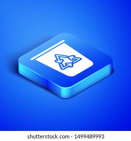 Isometric Recycle bin with recycle symbol icon isolated on blue background. Trash can icon. Garbage bin sign. Recycle basket sign. Blue square button. Vector Illustration