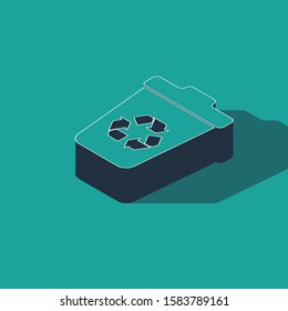 Isometric Recycle bin with recycle symbol icon isolated on green background. Trash can icon. Garbage bin sign. Recycle basket sign.  Vector Illustration