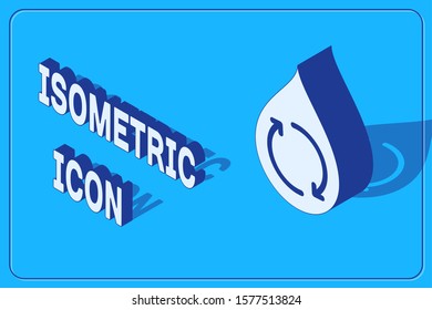 Isometric Recycle clean aqua icon isolated on blue background. Drop of water with sign recycling.  Vector Illustration