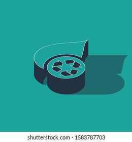 Isometric Recycle clean aqua icon isolated on green background. Drop of water with sign recycling.  Vector Illustration