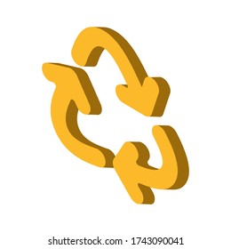 Isometric of Recycle cycle vector symbol isolated on yellow background. Vector illustration. EPS 10.